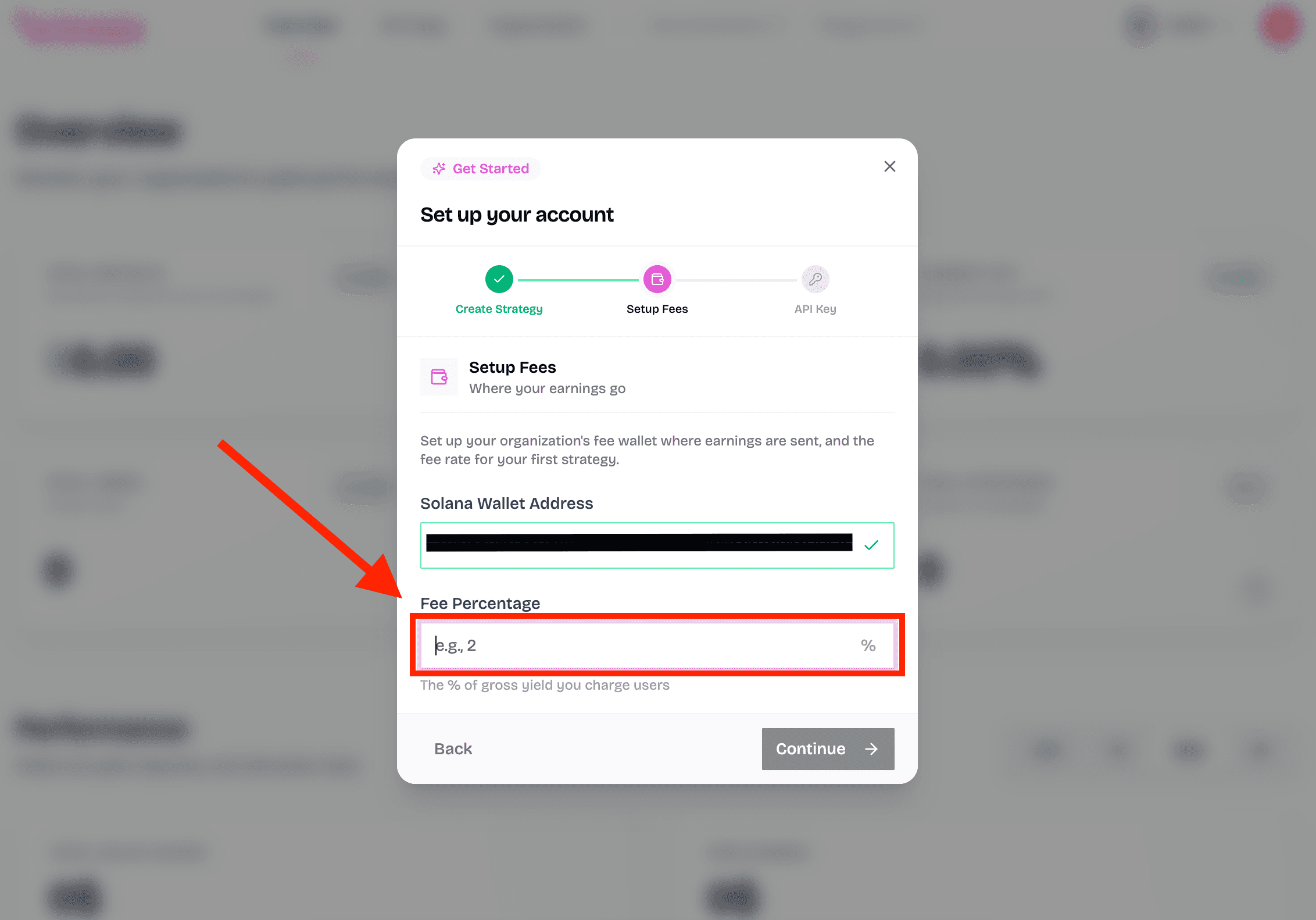 Fee percentage field in the strategy configuration flow